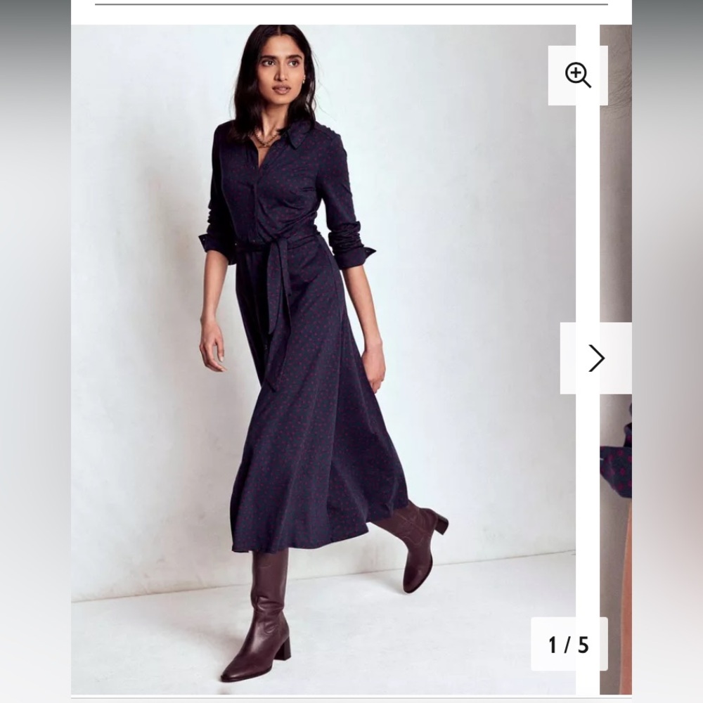 Boden NWT the Marcia jersey shirt dress in Navy with burgundy polka dots size 10